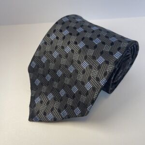 Geoffrey Beene Tie Mens Silk Blue Gray Geometric Diamond Neat Jacquard 59"x4"